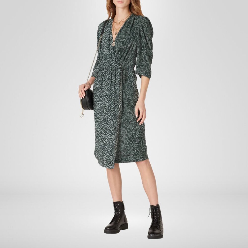 SEE BY CHLOÉ Flowers & Dots Printed Wrap Dress In Green Blue Size 34 / 2 - Picture 2 of 7